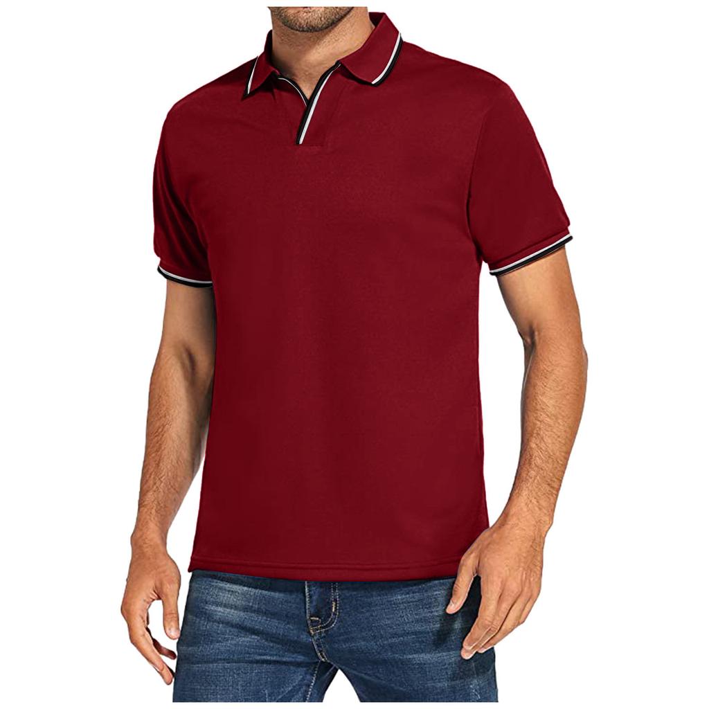 Men's Golf Shirt Casual Sports V Neck Ribbed Collar Short Sleeve Fashion Casual Color Plain Spring & Summer Regular Fit