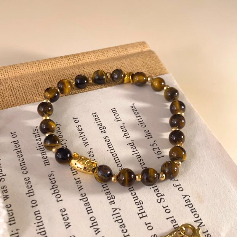 K real gold electroplated tiger's eye stone beaded bracelet, exquisite temperament bracelet, light luxury and high-end niche bracelet jewelry.