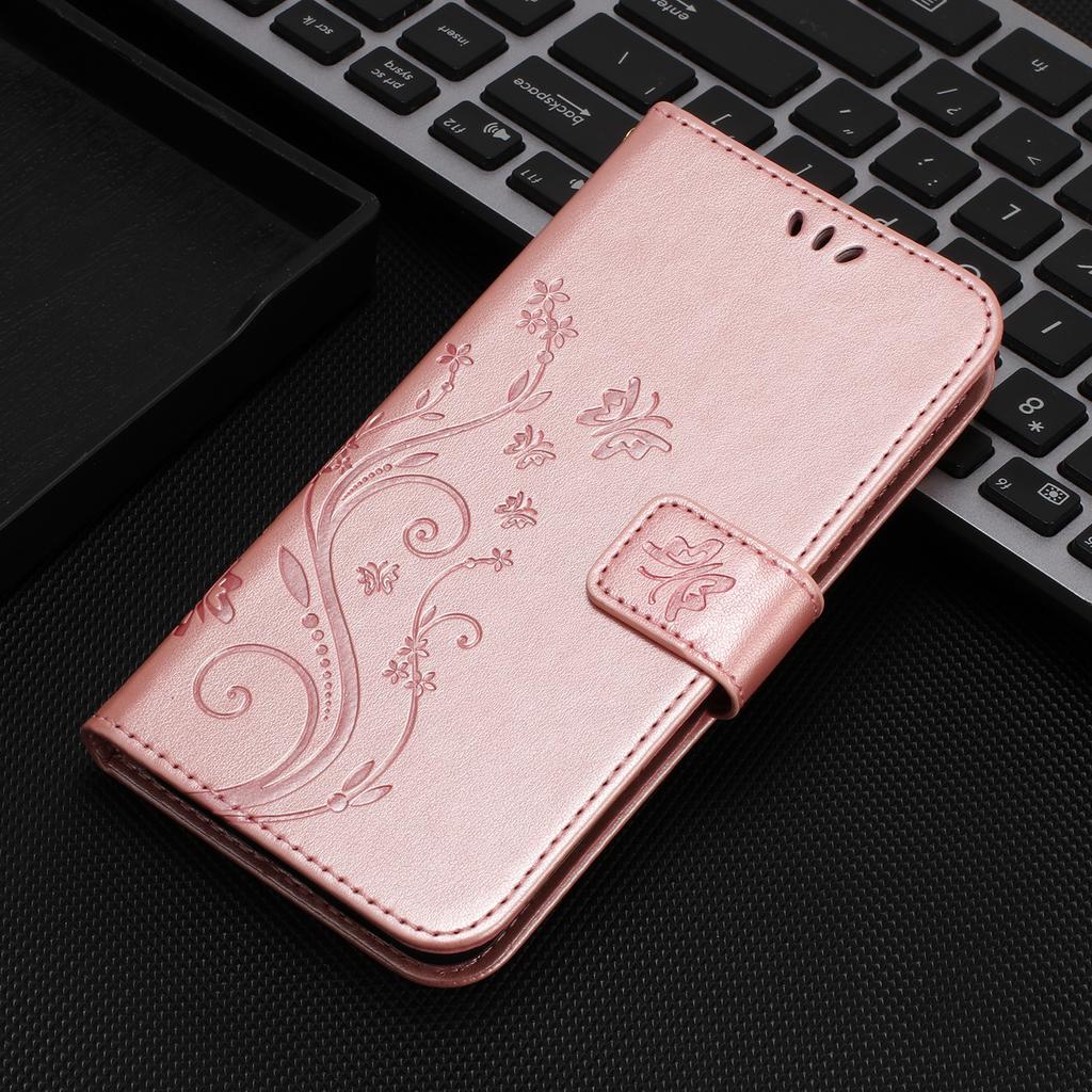 For Oppo Reno13 F 4G/5G Leather Wallet Case Butterfly Flower Imprinted Phone Cover with Strap