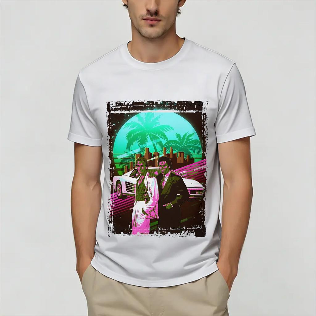 Unisexs Vintage Miami Vices T Shirts 100 Cotton Tops Hipster Short Sleeve Round Collar Tees Plus Size TShirts