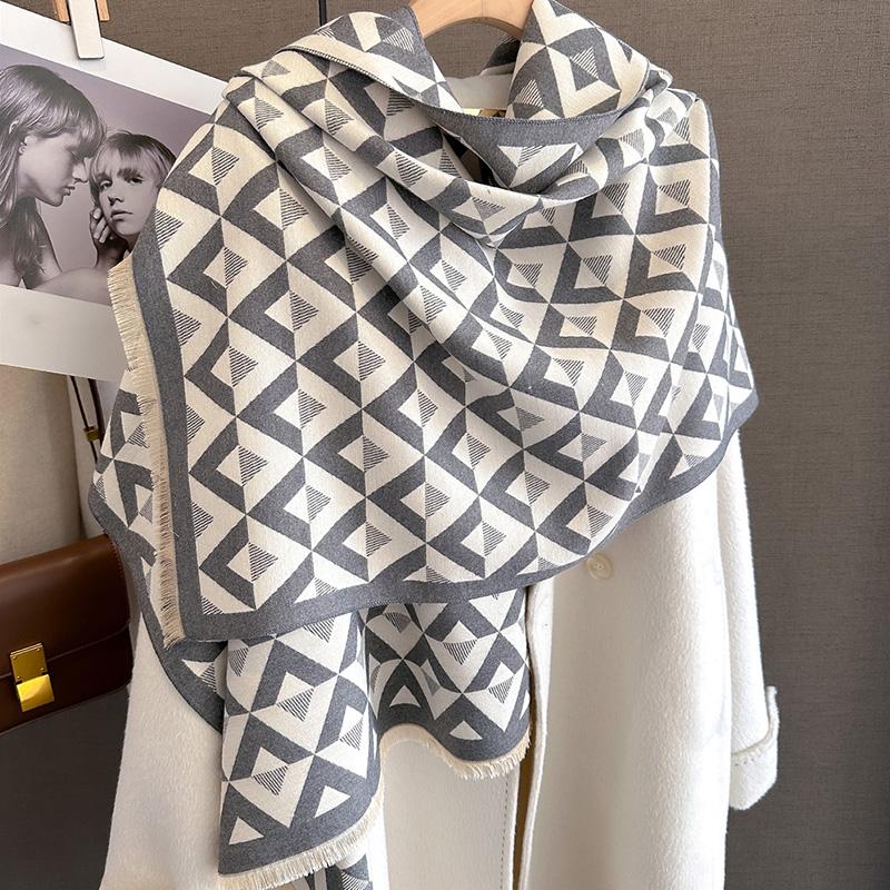 Winter Cashmere Scarf Women Luxury Geometric Print Shawl Wrap Pareo Elegant Poncho Femal Thick Warm Blanket Echarpe Pashmina