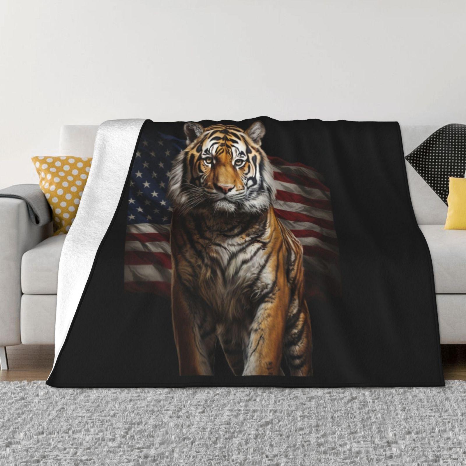 Tiger On The Background Of The Flag Best Selling Room Household Flannel Blanket Tiger On The Background Of The Flag Cute Funny 30x40in