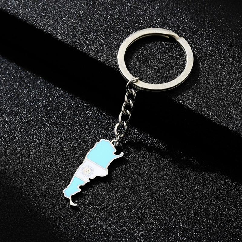 Argentina Map Flag Keychain Stainless Steel Charm Keyring Remembrances Jewelry