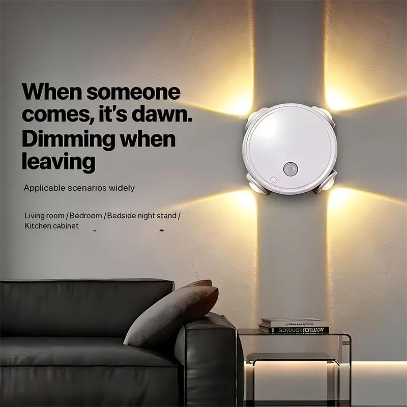 Magnetic Mount Bedside Nightlight with Human Body Induction Rechargeable Battery Powered Cordless Wall Lamp for stairways, closets, bedside tables,