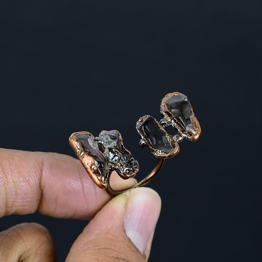 Smoky Topaz Rough Handmade Gemstone Ring, Copper Electroformed Ring Antique Jewelry, Adjustable Ring Engagement Gift