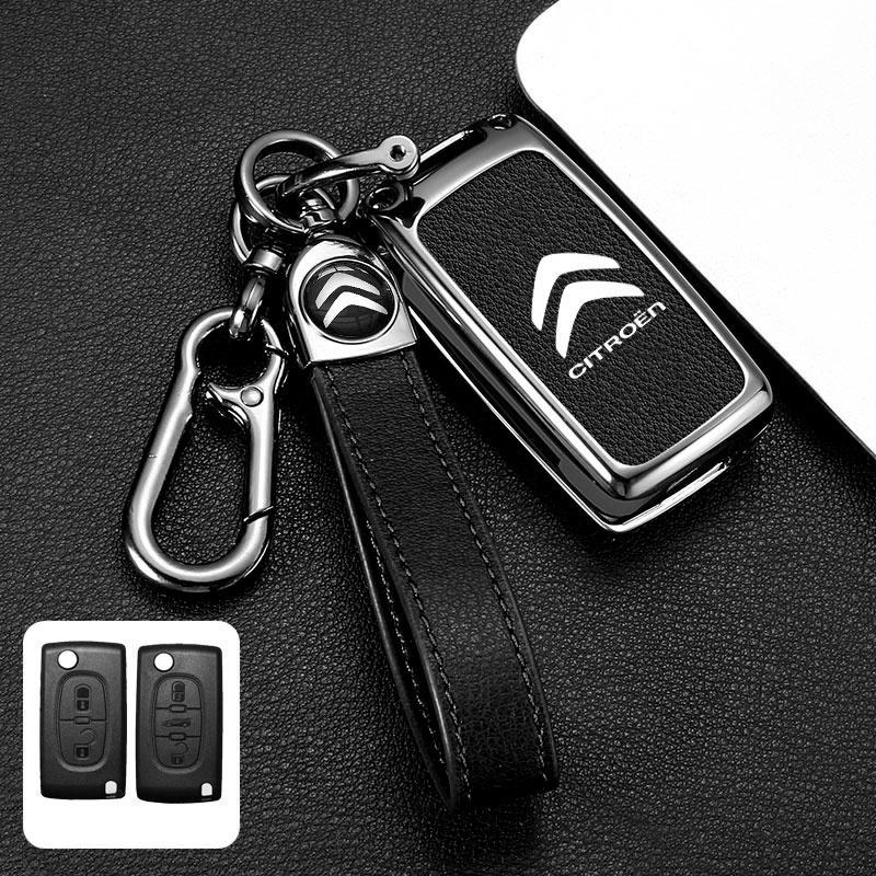 AAMH1 Zinc Alloy Leather Car Flip Remote Key Case Cover Protector Shell Durable For Citroen C2 C3 C4 C5 C6 Xsara Berlingo Accessories