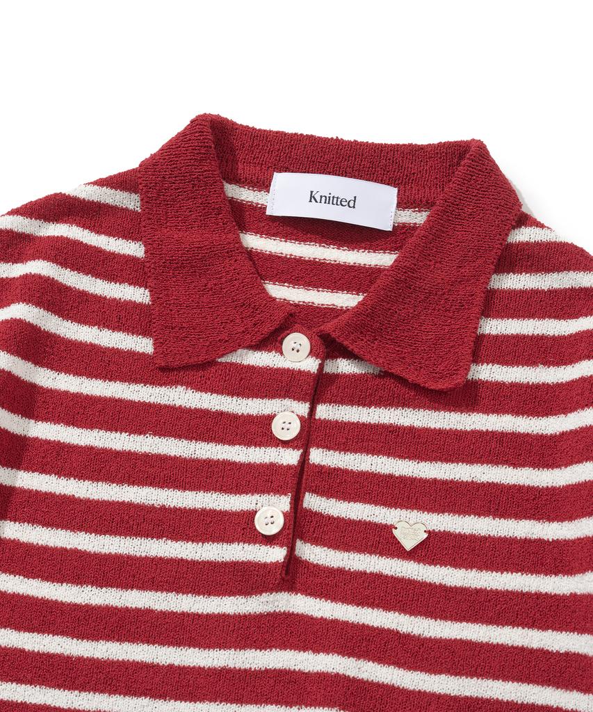 KNITTED (W) Boucle Stripe Collar Knit Red