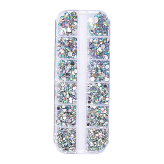 1 Set Round Nail Art Rhinestone Kit with Storage Box 12 Grids Flatback Rhinestone DIY Nail Design Crafting Decoration Fake Gems