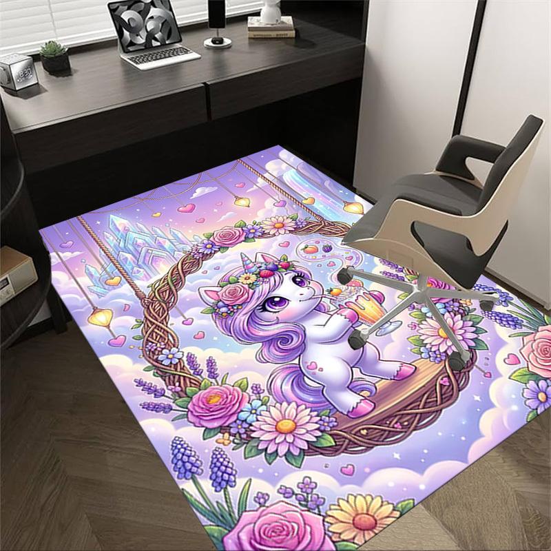 1PC Unicorn Flowers Non-Slip Floor Carpet Compatible for Office&Living Room&Bedroom&Dining room -  Soft & Pattern, Vibrant Colors-H0337
