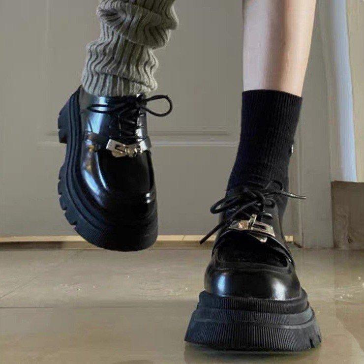 British style small leather shoes women's 2025 autumn new black retro round head fashion loafers platform muffin single shoes
