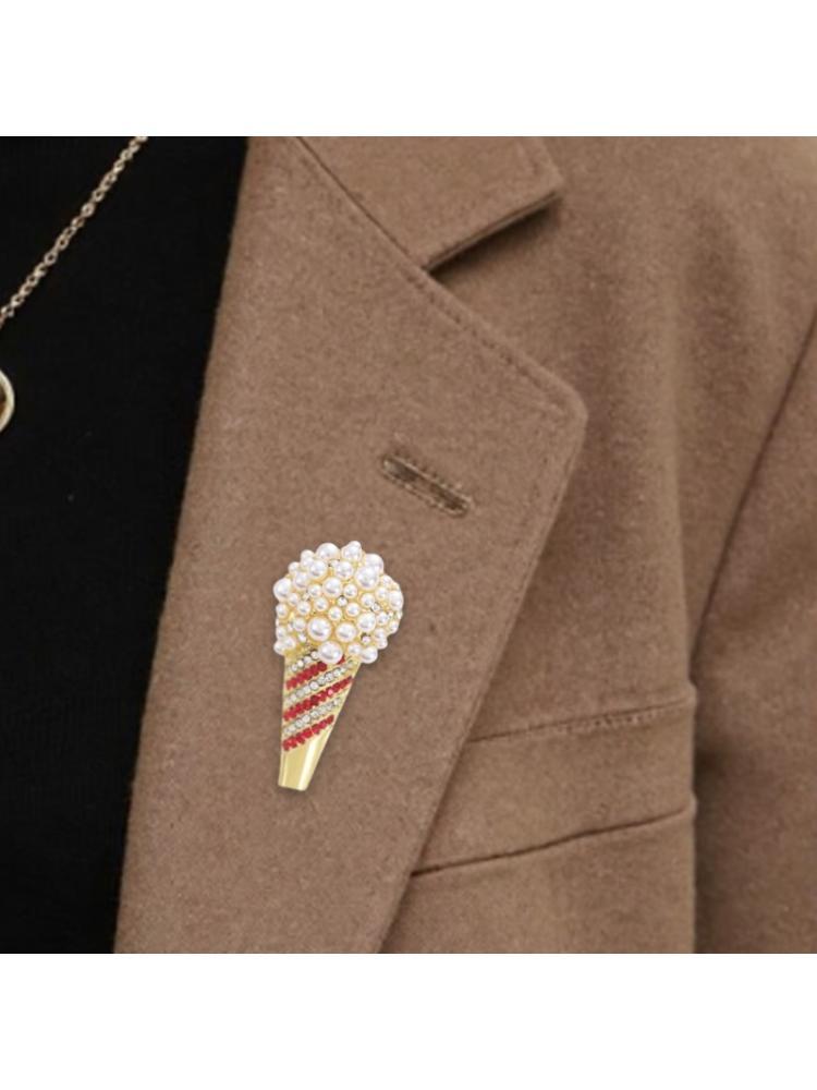 A52E Sparkling Rhinestones Pearls Ice Cream Brooch Pin For Daily Wear Parties Work CN