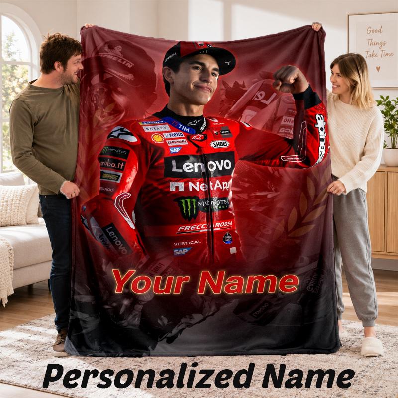 Custom Name Marc Marquez Flannel Throw Blanket Personalized Text Soft Blanket Bed Sofa Gift