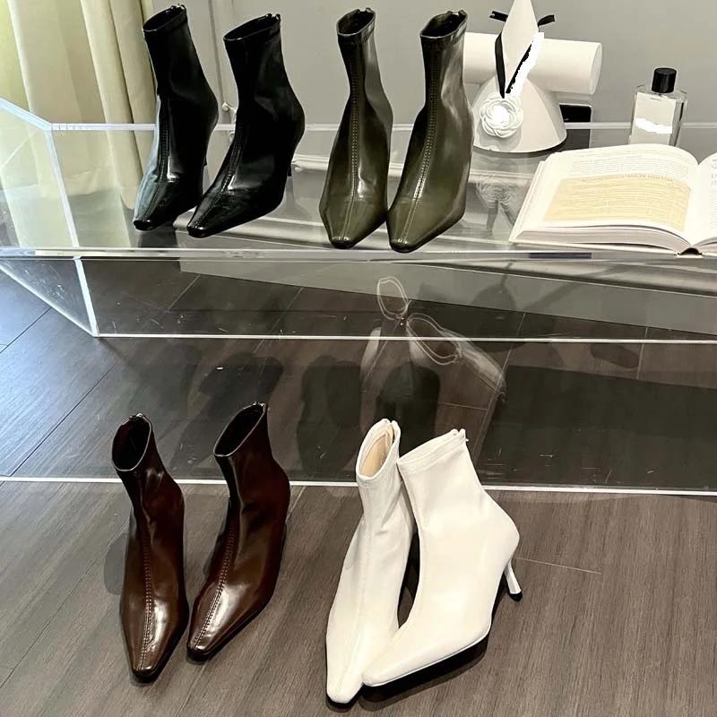 Fashion Eilyken High Quality Soft PU Leather Ankle Boots Women Street Style Pointed Toe Thin Low Heels Shoes Short Botines