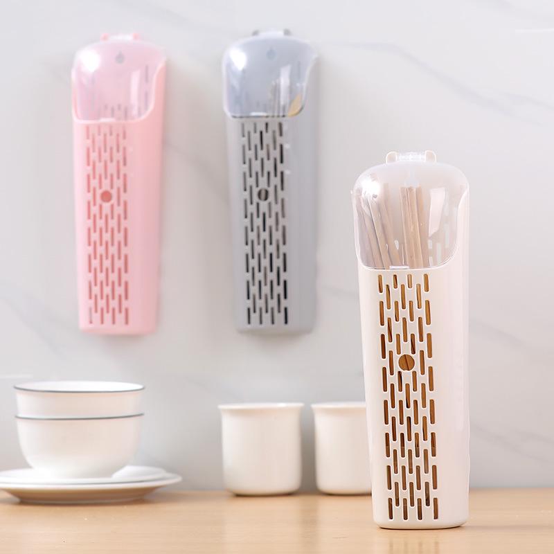 Пылезащитный настенный держатель для палочек и столовых приборов с крышкой розовый