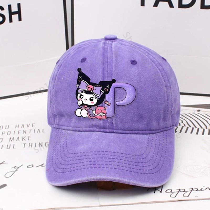 Kuromi Letter A-Z Baseball Cap for Women Sanrios Summer Adjustable Sun Hat Anime Cute Retro Sunbonnet Adult Headgear Kids Gifts