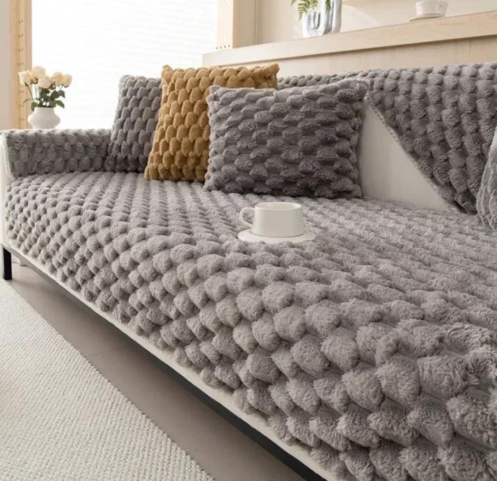 

Розовый сотовый диван-полотенце в форме сот, зимний плюшевый L-образный угловой универсальный чехол для дивана, мягкая нескользящая подушка для дивана, коврик для гостиной 70*70cm серый