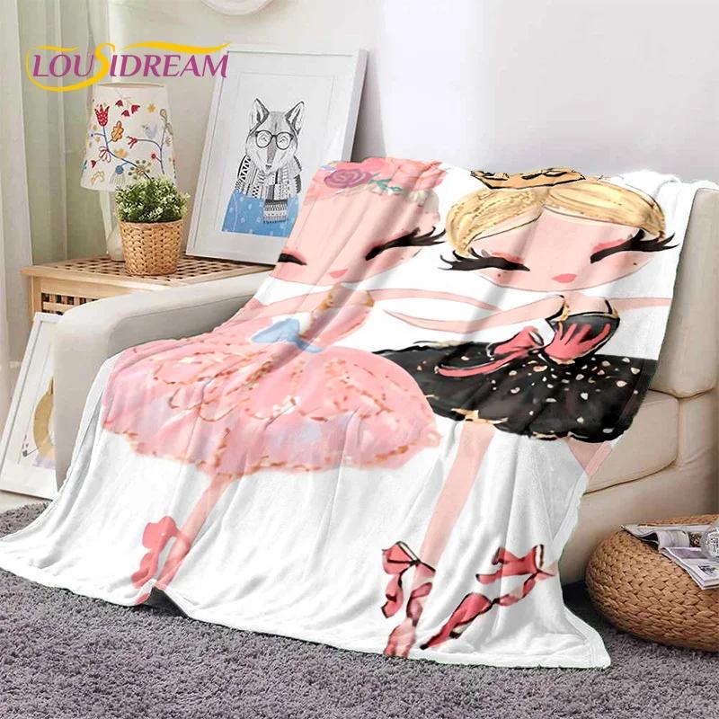 Cute Ballet Girl Ballerina Fairy Cartoon Soft Flannel Blanket for Bed Bedroom Sofa Picnic,Throw Blanket for Outdoor Leisure Gift