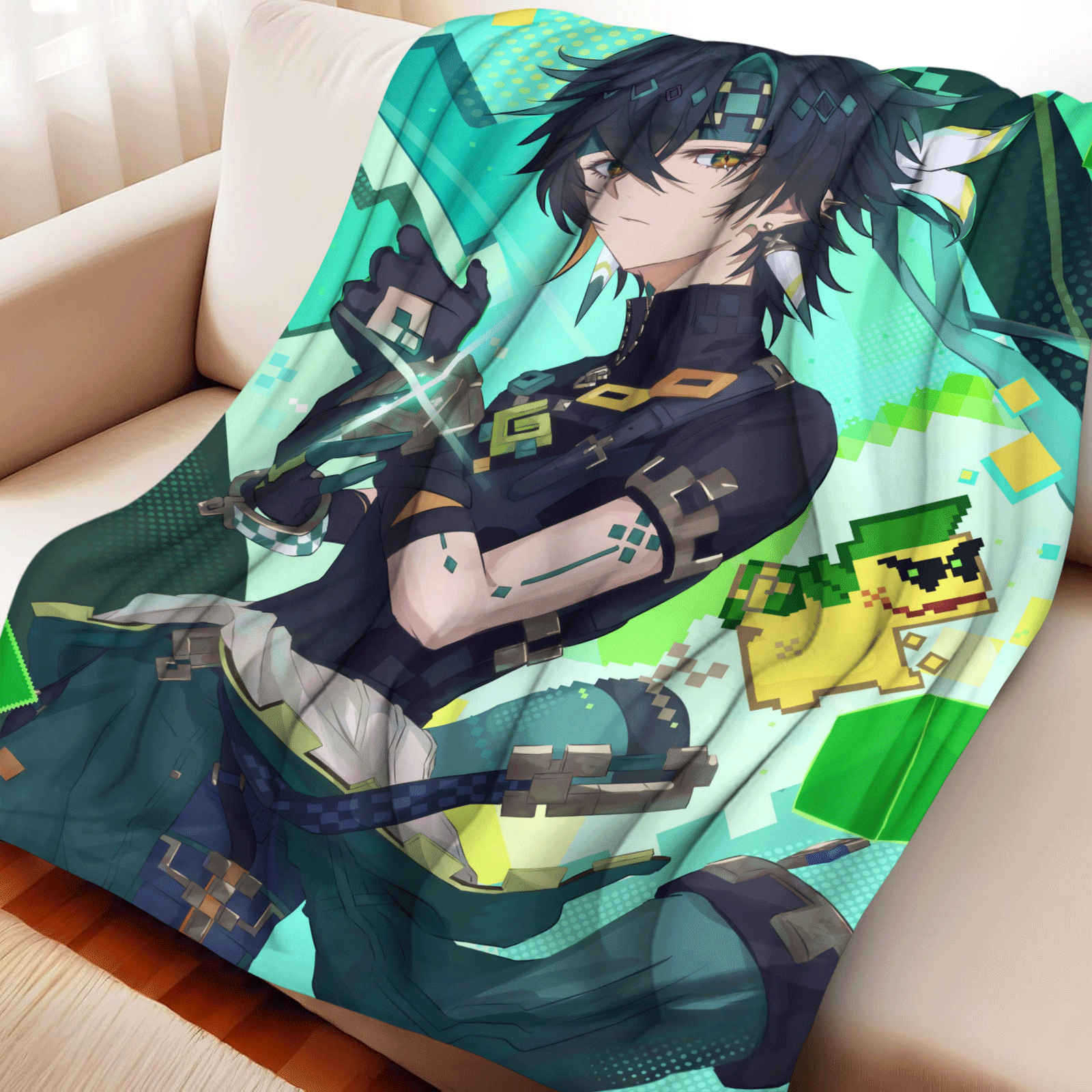 Game Genshin Impact Kinich Flannel Blanket Warmth Soft Air Conditioning Otaku Blanket Multifunctional Decorative Blankets 75x90cm