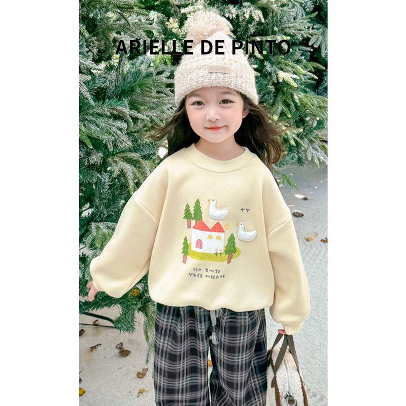 French Arielle De Pinto Girls' Fleece Sweatshirt Autumn and Winter New Baby Top Kidsren's Long-Sleeved T-Shirt