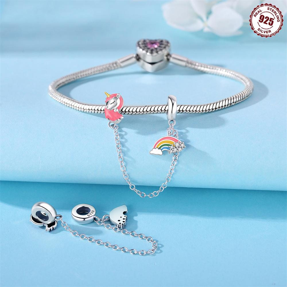 Original Copper Charms Luxury Unicorn Rainbow Security Chain Beads Fit Bracelet Diy Women Making Delicate Gift