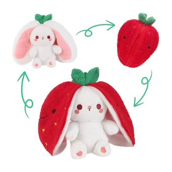 Emoin Strawberry Rabbit Plush Toy, Deformed Stuffed Animal, Body Pillow, Sleeping Goods, Easter Gift, Easter Rabbit, Fluffy, Soothing, Children s