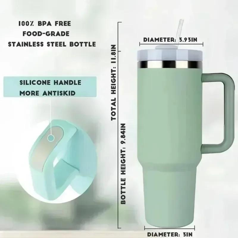 40oz stainless steel vacuum insulated mug with lid and straw for water, iced tea or coffee, smoothies, etc.