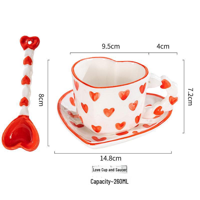 Tazza da Caffè in Ceramica con Piattino - Design Rosa Love Dipinto a Mano