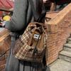 Woolen Plaid Drawstring Shoulder Bag Trendy Student Schoolbag Simple Personalized Backpack