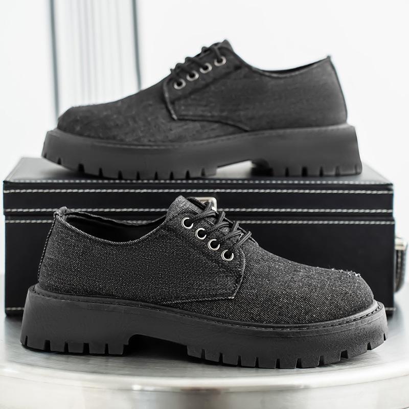 Fashion Men Canvas Leather Shoes 2025 Autumn Leisure Loafers Lace Up Platform Comfortable Non Slip Fashion Derby Shoes Wedding Party