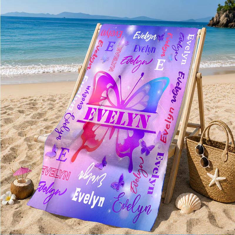 Custom Name Your Name Art Design Beach Towel Microfiber Beach Towel, Lightweight and Quick-Dry, for Summer Travel, Swimming Pool Gift
