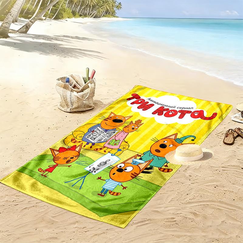 Cartoon Kid-E-Cats Print Beach Towel, Large Soft Quick Dry Towel for Beach Camping Swimming