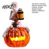 Halloween Party Centerpiece Pumpkin Skeleton Figurine LED Light-Up Decorative Lantern Figure for Spooky Holiday Decoration Parties
