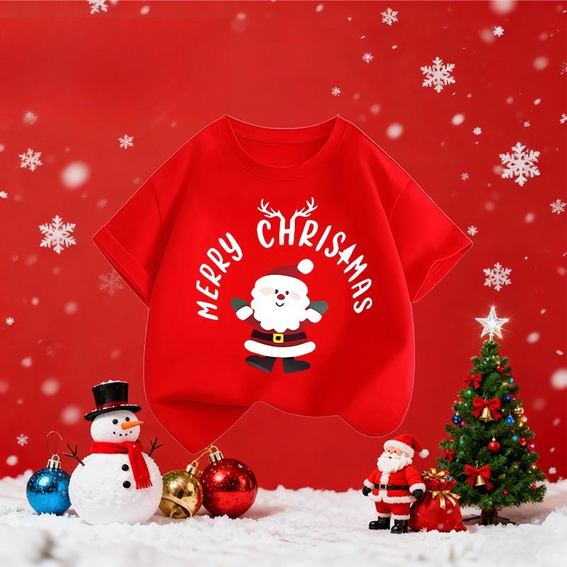 Christmas Red Shirt Round Neck T-shirt Fashionable and Casual Versatile