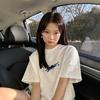 Pure Cotton Summer American Retro Front Shoulder Short-sleeved T-shirt Women's New Design Sense Niche Cartoon Half-sleeved T-shirt