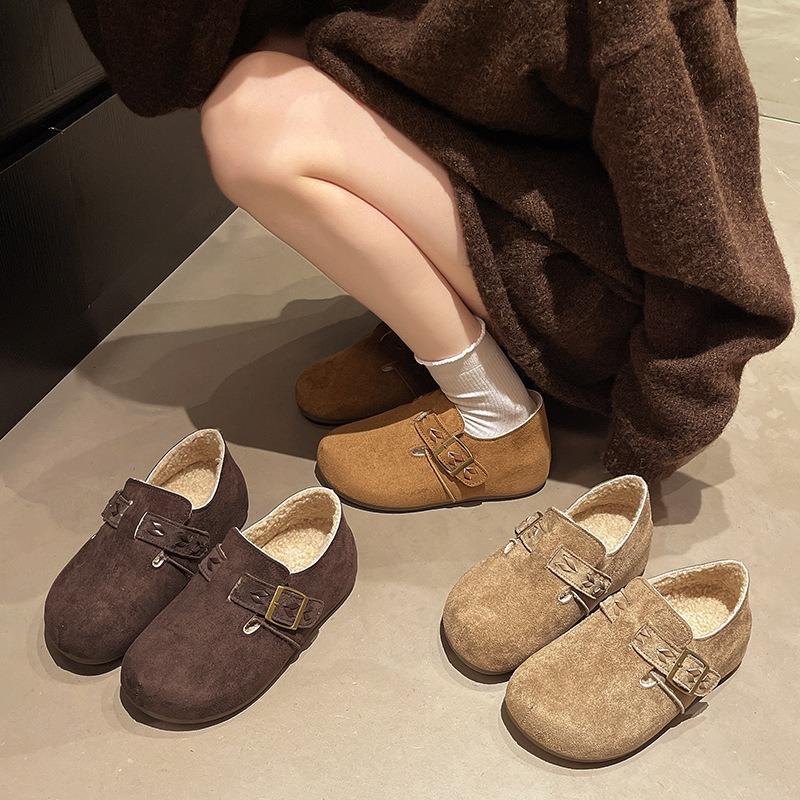 Single shoes women's velvet new autumn and winter all-inclusive one-pedal thick-soled small inner height-increasing cotton shoes