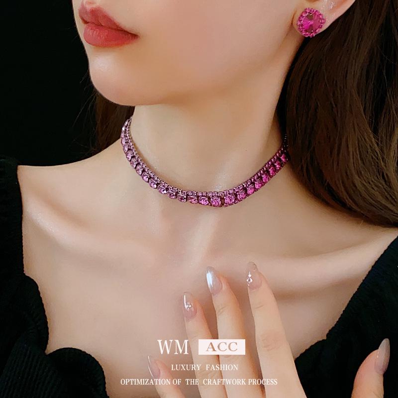 Elegant Rhinestone Square Earrings & Necklace Set – Light Luxury Clavicle Chain Jewelry for Fashionable Evening Wear