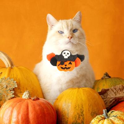 Guler pentru animale de companie de Halloween, drăguț, dovleac, liliac, craniu, bilă de blană, guler pentru câine, colier elastic pentru cățeluș, accesoriu pentru cosplay pentru animale de companie