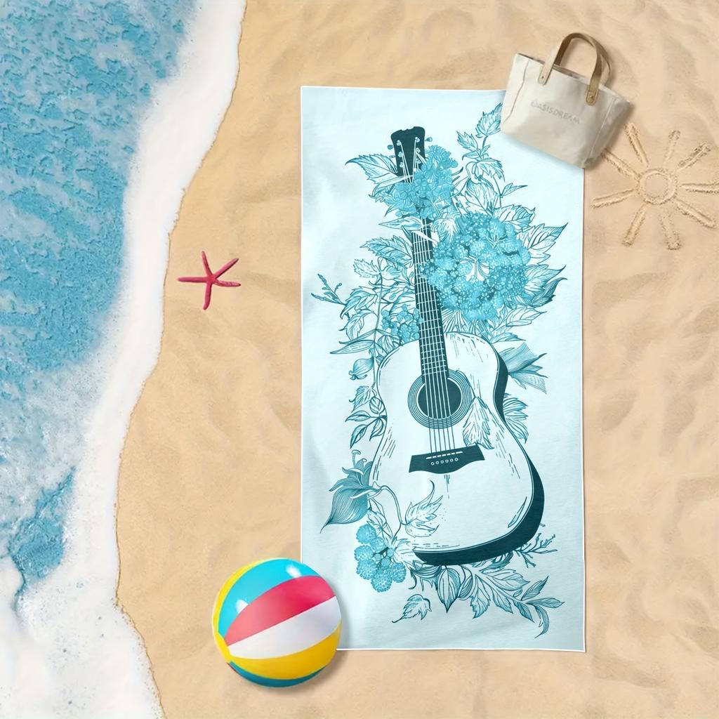 Guitar Pattern Quick Dry Comfort Towel, Ideal for Outdoor Travel Camping Holiday Pool Yoga Beach Must Have