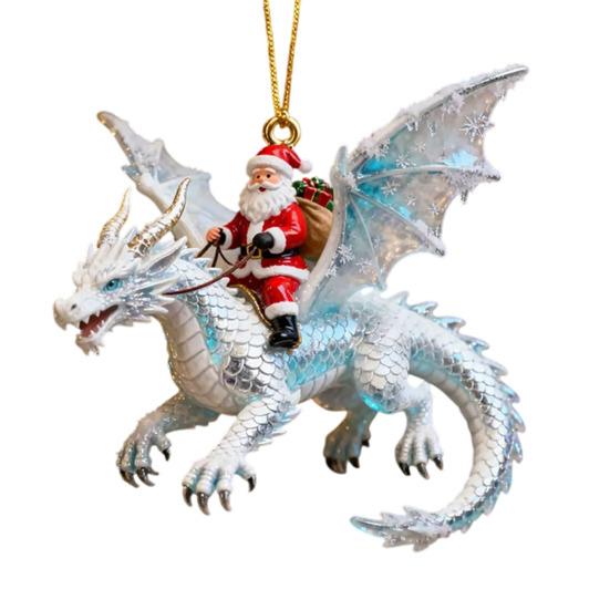 Christmas Door Window Decor Santa Claus Dragon Rider Ornament, 2D Acrylic Red Unique Xmas Ornament for Home with Flying Tree Hanging Decorations