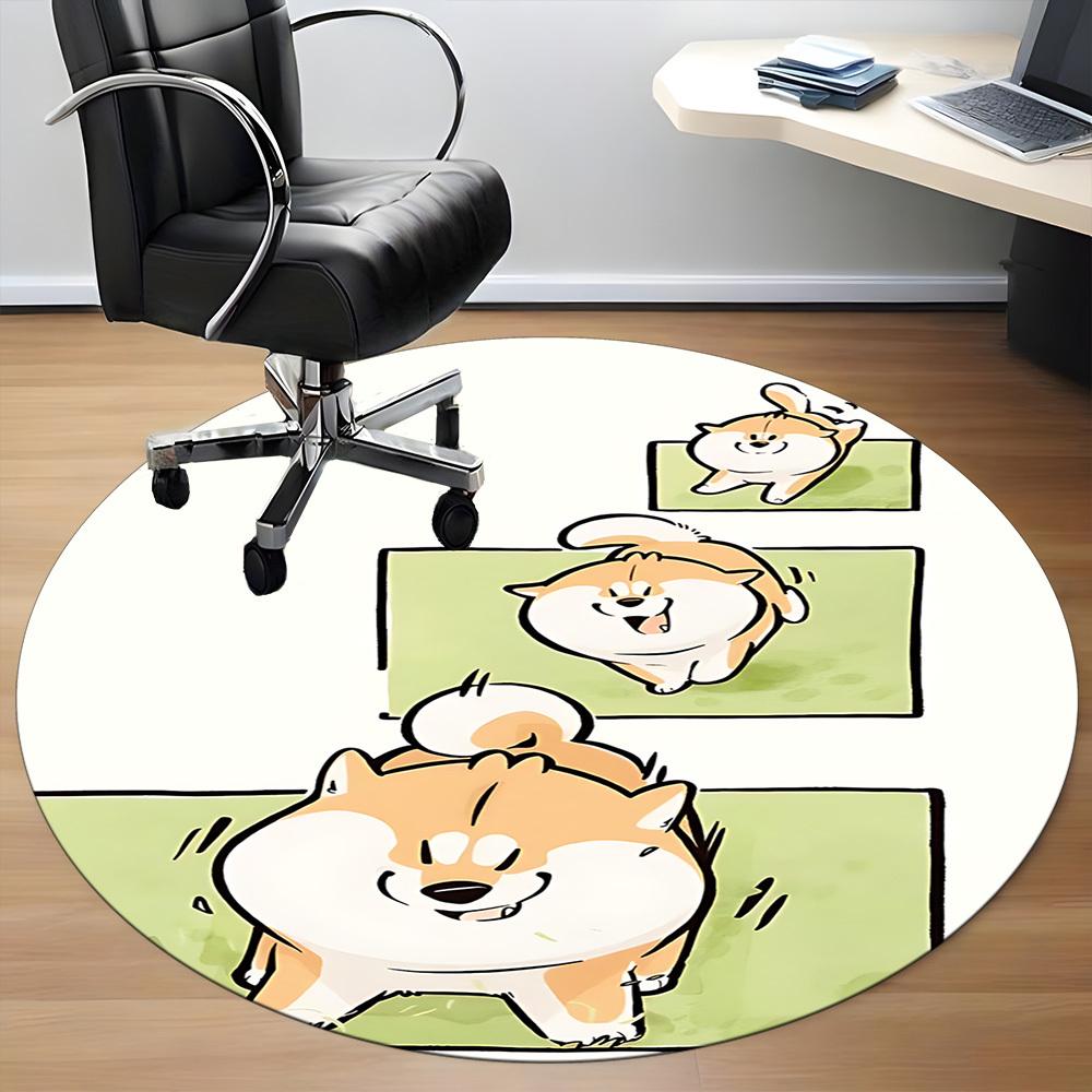 1PC Puppy Playful Office Round Area Rug, Mat Suitable ForOffice, Under Office Chairs Bedroom Living Room Home Decor, Room Deco