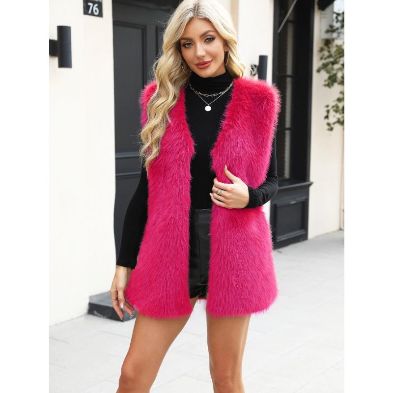 Winter Women's Faux Fur Warm Oversized Sleeveless Black Vest Gilet
