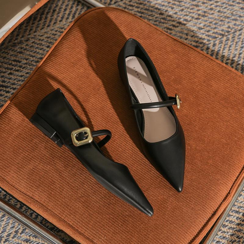 Fashionable French Pointed Toe Beige & Black Flat Shoes for Women