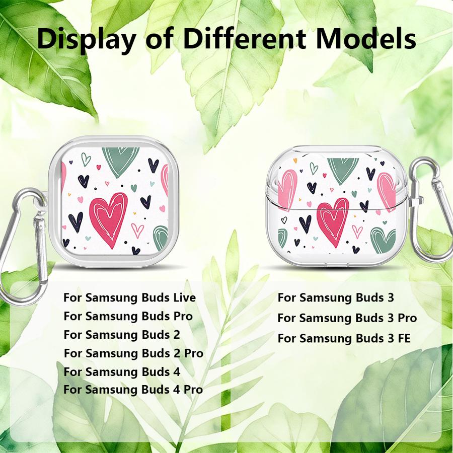 Love Heart Leopard Pink Case For Samsung Galaxy Buds 3Pro Live 2 4Pro 2Pro 4 Pro 3 FE Clear Earphone Cases Cover With Hook