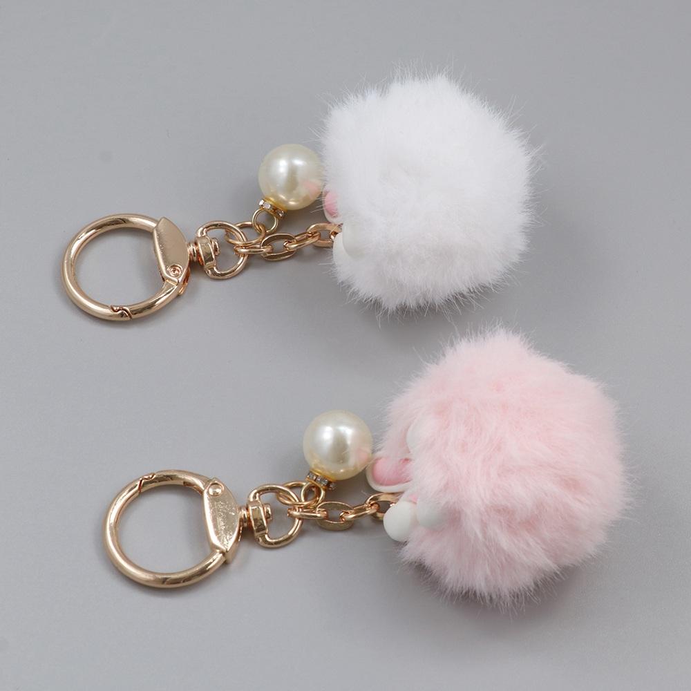 

2Pcs Soft Plush Bunny Pendant Cartoon Car Keyring Kawaii Furry Rabbit Dolls Girls розовый/белый