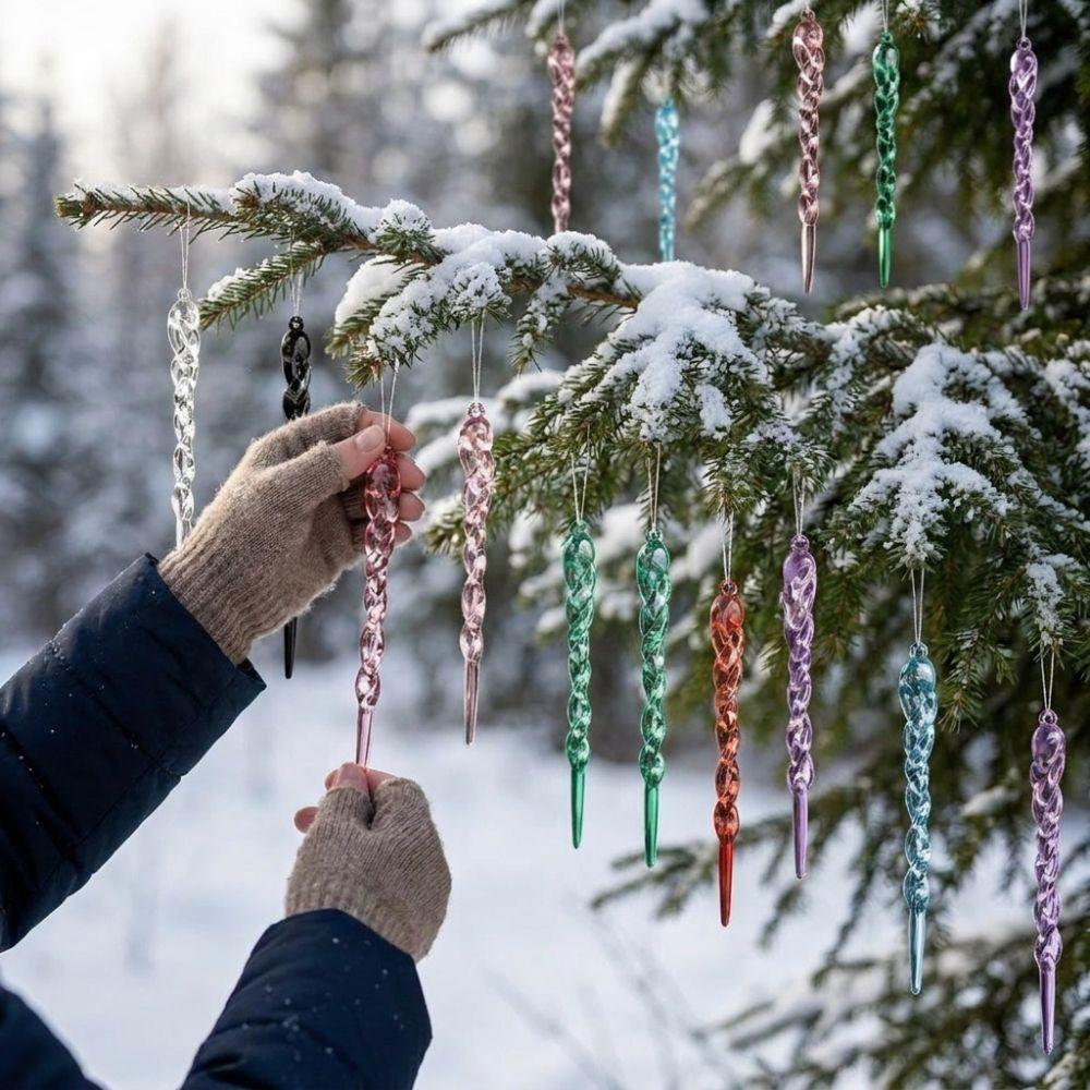 12Pcs Acrylic Xmas Icicle Pendants Shatterproof Ice Strip Hanging Ornaments Winter Holiday