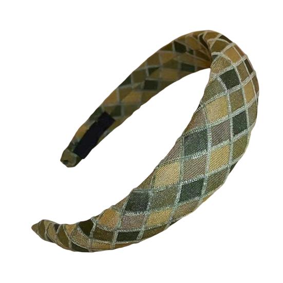 

Women Headband Retro Plaid Pattern Thick Sponge Filling Soft Fabric Hair Hoop Fluffy Hairstyle Hair Accessory зелёный