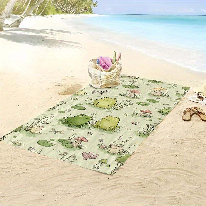 Cute Frog Mushroom Beach Towel, Nature-pired Pond Dragonfly Print, Quick Dry Soft Absorbent Towel for Kids & Adults