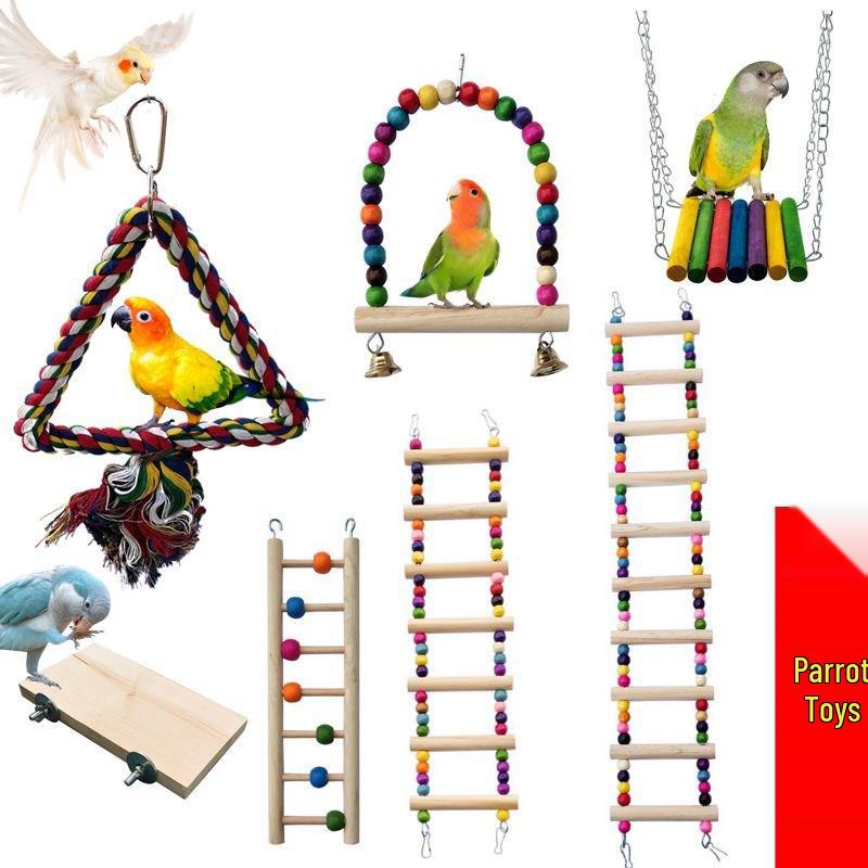 Parrot Swing & Climbing Ladder Toy for Budgies and Cockatiels - Chewable Hanging Ring & Cloud Design