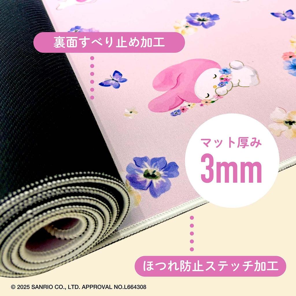 Allone Desk Mat, 140cm, for Electric Height-Adjustable Desks, Sanrio Characters, My Melody, 140 x 0.3 x 60cm, Stitched to Prevent Fraying, Non-Slip
