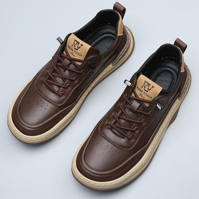 Pánské boty z pravé kůže Podzimní všestranné bílé boty Silná podrážka Prodyšné kožené boty Pánské ležérní tenisky